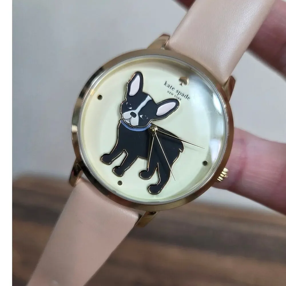 Kate Spade New York Grand Metro French Bulldog Woman's Watch Gold and Blush